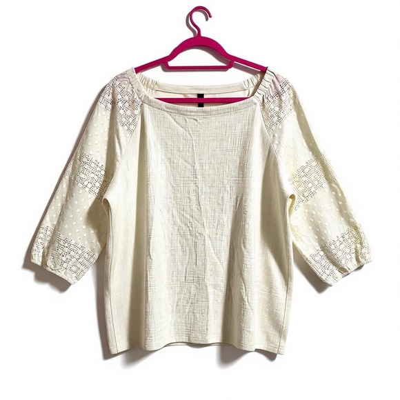 Talbots Cream Textured Peasant Blouse Womens Petite Plus 2X Cotton Blend Top - Picture 2 of 7